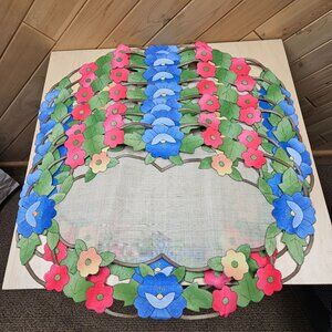 9 Vintage Floral Applique Placemats Colorful Flowers Leaf Cutwork Design Handmad